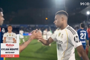 打進(jìn)制勝球！姆巴佩當(dāng)選皇馬1-0赫塔費全場最佳球員