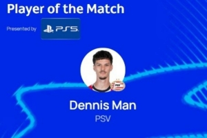 梅開二度，歐冠官方：丹尼斯-曼當選埃因霍溫6-2那不勒斯全場最佳