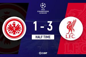 半場(chǎng)-利物浦暫3-1法蘭克福 ?；倏似婆f主范迪克&科納特角球破門