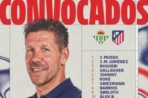 馬競(jìng)客戰(zhàn)貝蒂斯大名單：阿爾瓦雷斯、格列茲曼領(lǐng)銜，卡爾多索回歸