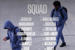 巴黎客戰(zhàn)洛里昂大名單：登貝萊領(lǐng)銜鋒線，馬爾基尼奧斯坐鎮(zhèn)后防