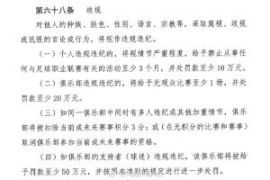 球迷有歧視行為的，若證據(jù)確鑿，其所支持俱樂部將至少被罰款50萬