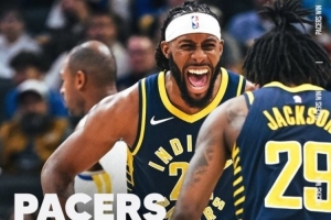 逆轉(zhuǎn)勇士！步行者發(fā)布贏球海報(bào)：兩個(gè)杰克遜怒吼慶祝成為封面