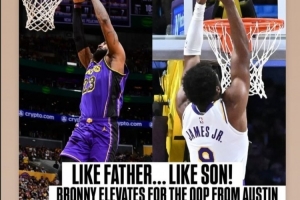 老詹轉(zhuǎn)發(fā)！NBA官方曬詹姆斯&布朗尼空接對比：有其父必有其子