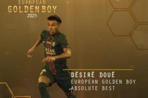 實至名歸！官方：20歲杜埃榮膺2025年金童獎，16球16助1年5冠