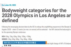 洛杉磯奧運(yùn)會(huì)舉重級(jí)別確定，男、女各6個(gè)小項(xiàng)，產(chǎn)生12枚金牌