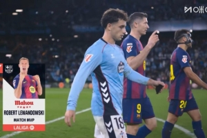 上演帽子戲法！西甲官方：萊萬當(dāng)選塞爾塔vs巴薩的全場(chǎng)最佳