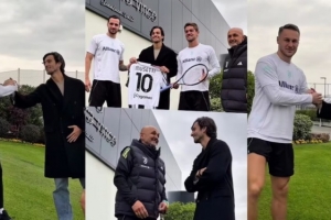 都體：網(wǎng)球運動員穆塞蒂探班尤文訓練基地，他是尤文的鐵桿球迷