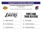 湖人公布首發(fā)陣容：斯瑪特、拉拉維亞、克內(nèi)克特、八村壘、艾頓